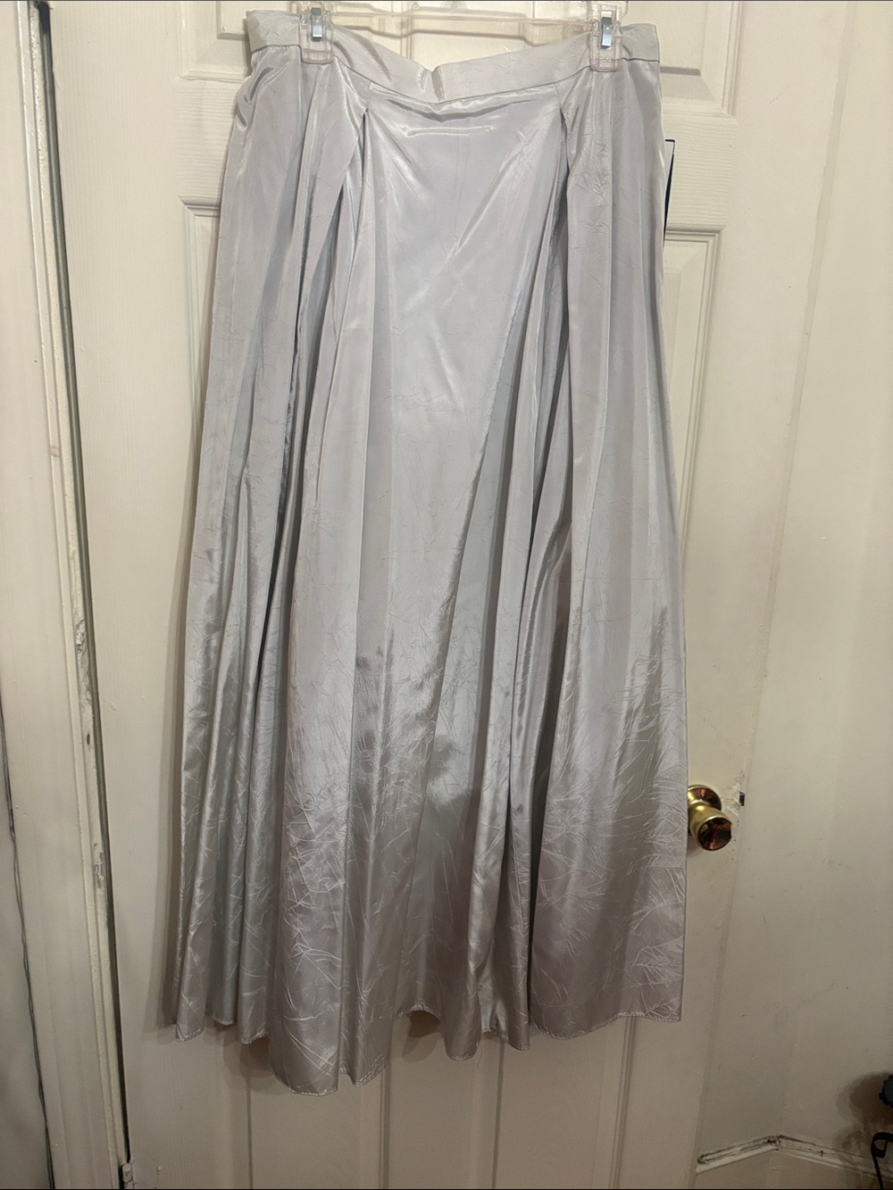 Silver Satin Maxi Skirt with Soft Pleats